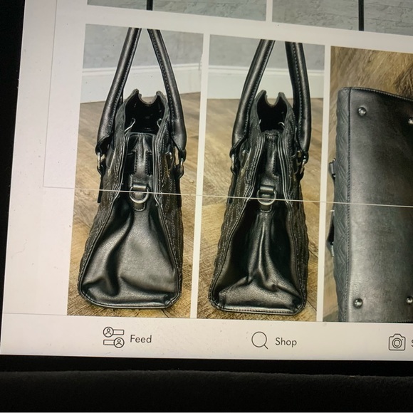 Charming Charlie grey quilted faux leather satchel / shoulder tote / bag / purse - Picture 3 of 7